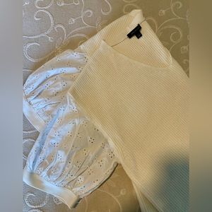 Ann Taylor Cream Sweater W/Eyelet Sleeves Size Large NWT